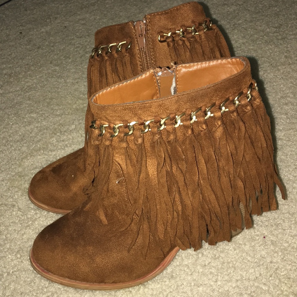 Moccasin fringe ankle boots